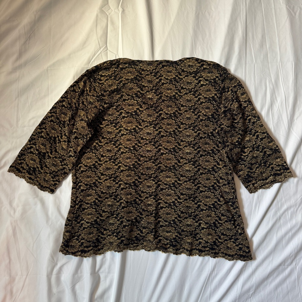 VTG 90s Venezia Black and Gold Lace Blouse with 3/4 Sleeves, Fairy Gothic Charm - Picture 4 of 8